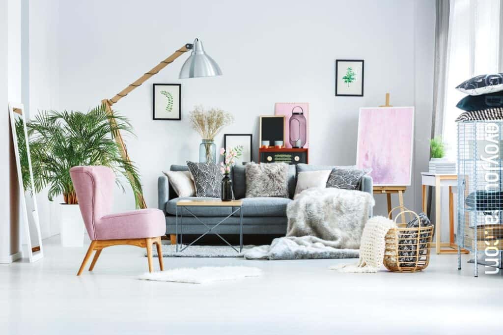 Pink accents in a living room